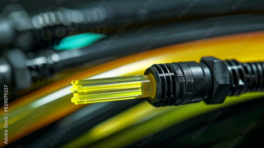 Close-up of single-mode optical patch cords with connectors, showing beveled ends.