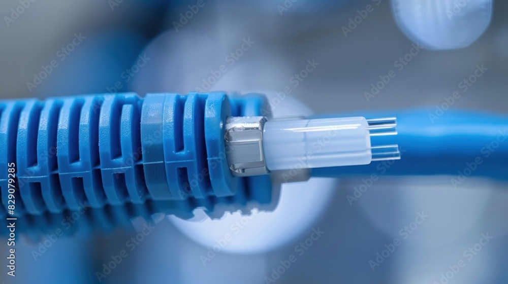 Close-up of single-mode optical patch cords with connectors, showing beveled ends. Close-up of single-mode optical patch cords with connectors, showing beveled ends.