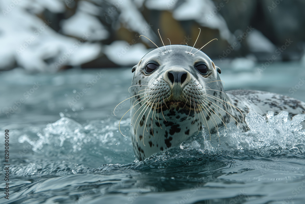 Φωτογραφία A sleek seal gliding effortlessly through the icy waters of the Antarctic, its streamlined body adapted for life in the frigid ocean