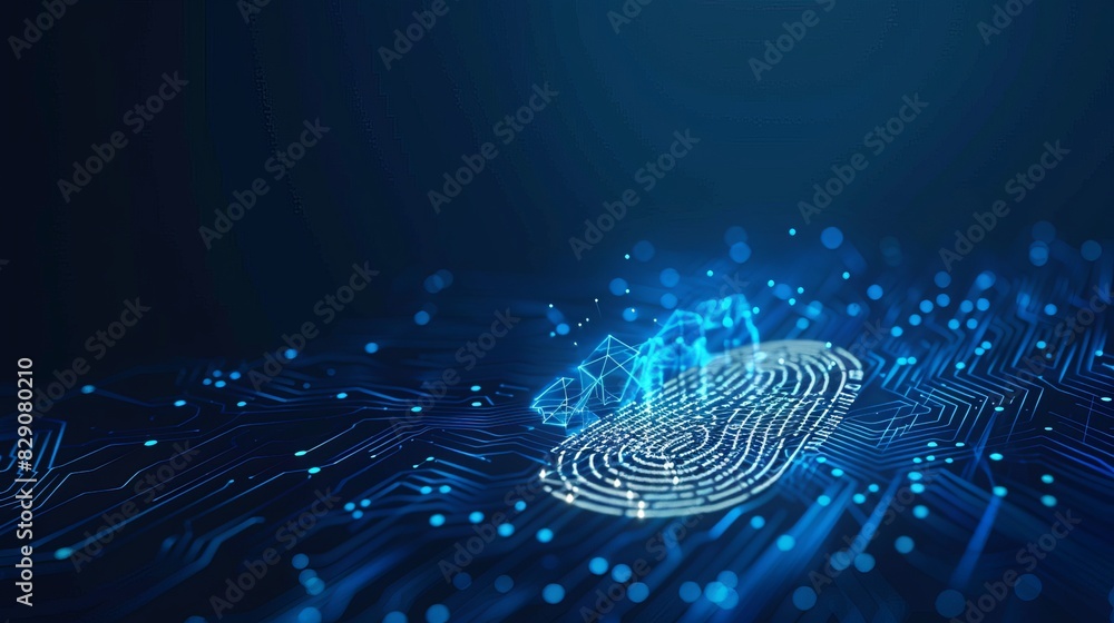 Cyber technology meets biometrics in a stunning blue backdrop, illustrating innovation in online security. Cyber technology meets biometrics in a stunning blue backdrop, illustrating innovation in online security.