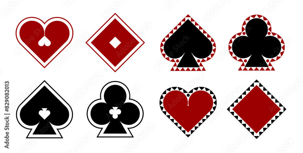 Set of playing card decorative suit symbols isolated on white. Vector illustration Set of playing card decorative suit symbols isolated on white. Vector illustration