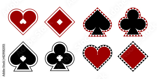Set of playing card decorative suit symbols isolated on white. Vector illustration