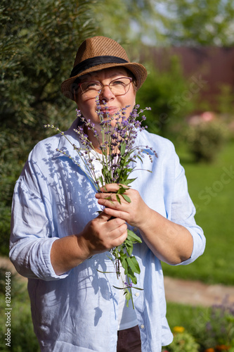 Senior woman is gardening on beautiful sunny day