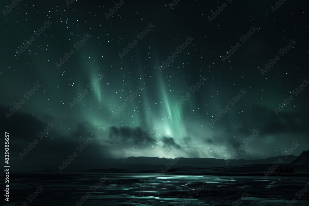 landscape with aurora. snowy forest at night