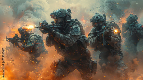 A group of special forces and terrorists fight in the street,generative ai