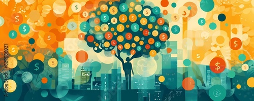 Imagine a flat design of a person receiving dividends from digital investments