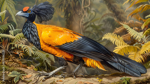 adult male Moho Moho nobilis with black and yellow plumage extinct native to Hawaii North America photo
