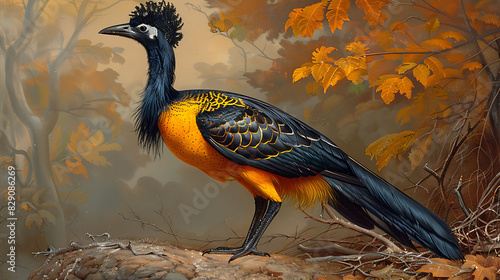 adult male Moho Moho nobilis with black and yellow plumage extinct native to Hawaii North America photo