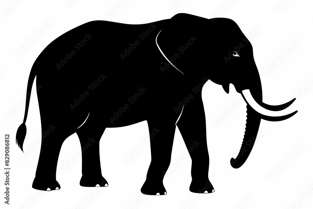 Black silhouette of an elephant isolated on a white background. Animal illustration, wildlife art, monochrome design, nature concept. Black silhouette of an elephant isolated on a white background. Animal illustration, wildlife art, monochrome design, nature concept.