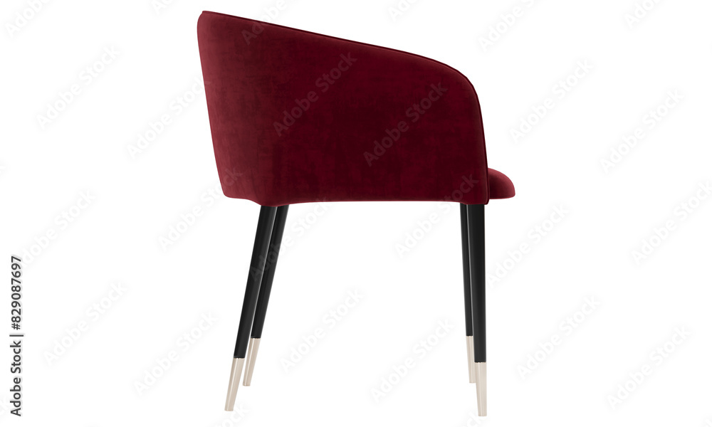Modern and luxury red velvet chair with gold metallic legs isolated on white background. Furniture Collection. Modern and luxury red velvet chair with gold metallic legs isolated on white background. Furniture Collection.