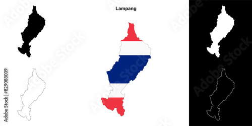 Lampang province outline map set photo