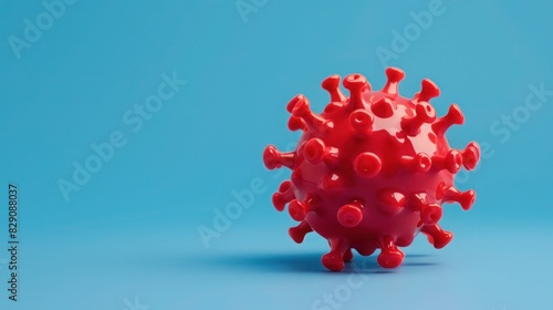 Red ball with suction cups on blue background, Closeup