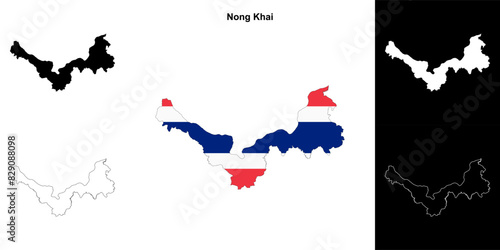 Nong Khai province outline map set photo