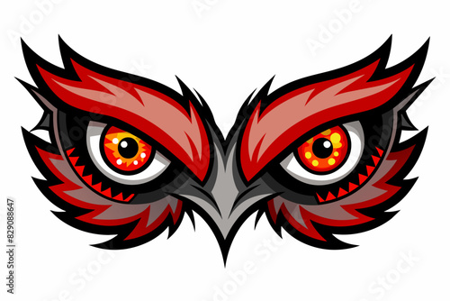 Colorful owl mask with fierce eyes isolated on a white background. Vibrant mask design featuring sharp, intense eyes. Owl mask, fierce expression, vibrant colors, animal concept