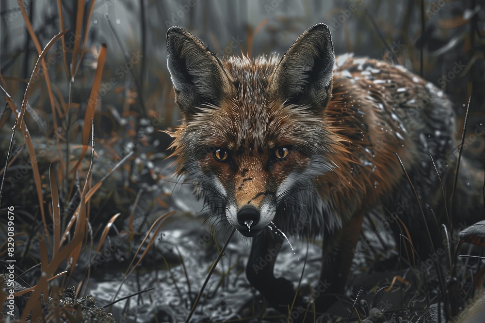 Fototapeta premium Rabid fox with wild eyes