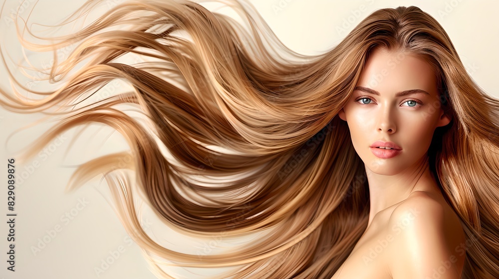 Woman with long, flowing hair. Beauty and fashion concept in high definition. Portrait of a young woman with radiant hair. AI Woman with long, flowing hair. Beauty and fashion concept in high definition. Portrait of a young woman with radiant hair. AI