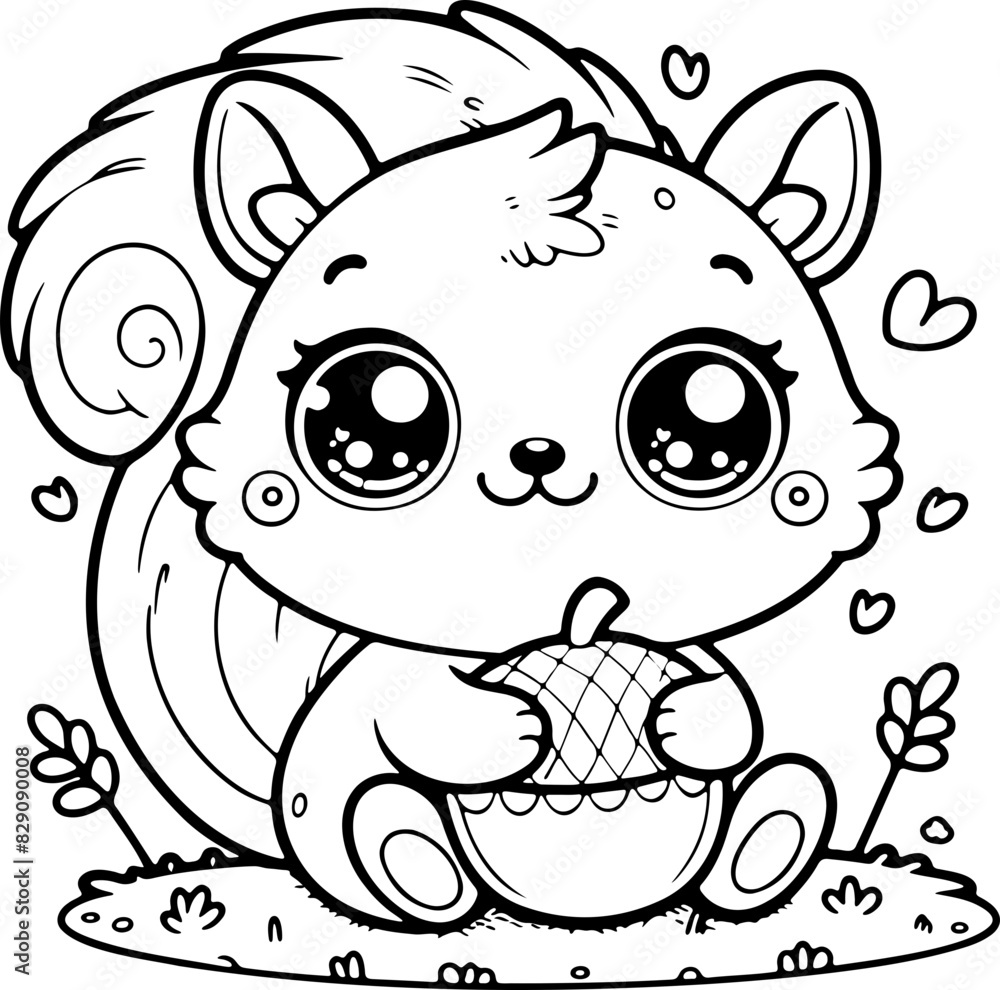 écureuil Line art dessin au trait style kawaii de personnage heureux pour page ou livre de coloriage pour enfant. Vecteur noir totalement transparent et isolé du fond. écureuil Line art dessin au trait style kawaii de personnage heureux pour page ou livre de coloriage pour enfant. Vecteur noir totalement transparent et isolé du fond.