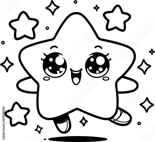 Line art dessin au trait style kawaii de personnage heureux pour page ou livre de coloriage pour enfant. Vecteur noir totalement transparent et isolé du fond. 