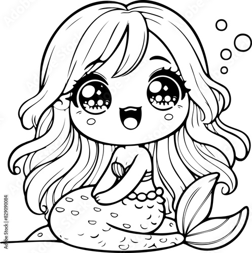 Line art dessin au trait style kawaii de personnage heureux pour page ou livre de coloriage pour enfant. Vecteur noir totalement transparent et isolé du fond. 
