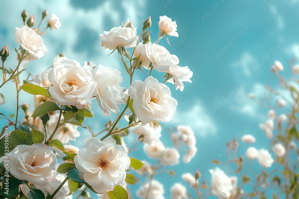 Abundant white blooming flowers on tree Abundant white blooming flowers on tree