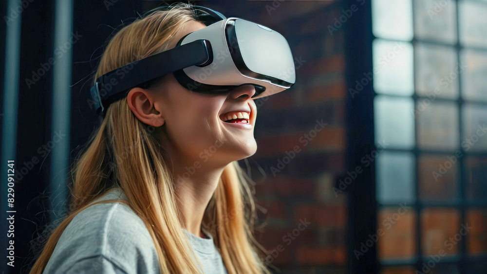 The engineer woman uses VR glasses to solve work problems The engineer woman uses VR glasses to solve work problems
