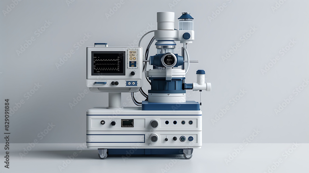Front view mockup image white background of an anesthesia machine Front view mockup image white background of an anesthesia machine