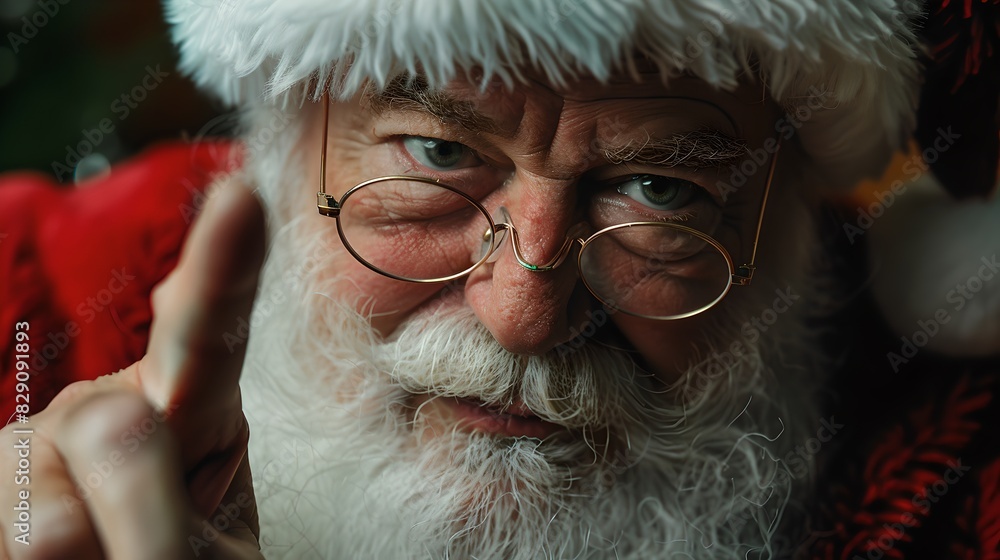 Close-up of Santa Claus with stern expression. Portrait style photo perfect for Christmas-themed projects. Ideal for holiday marketing and festive promotions. AI Close-up of Santa Claus with stern expression. Portrait style photo perfect for Christmas-themed projects. Ideal for holiday marketing and festive promotions. AI