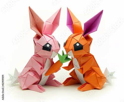 two bunnies and a carrot - origami