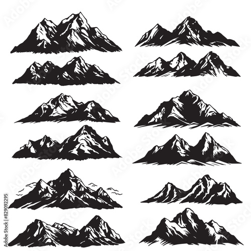 Mountain Ranges Vector Stencil Set