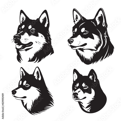 Shiba Inu Dog Vector Stencil Set