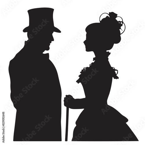 Victorian British Couple Silhouette Vector