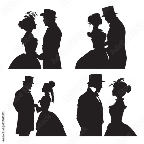 Victorian Couple Silhouette Vector SET