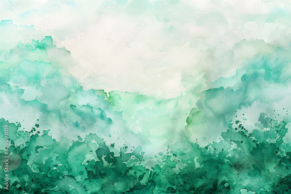 Green and white watercolor background with sky Green and white watercolor background with sky