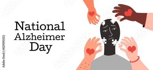 National Alzheimer Day banner. Conceptual vector  illustration. Help and support for a person with dementia.