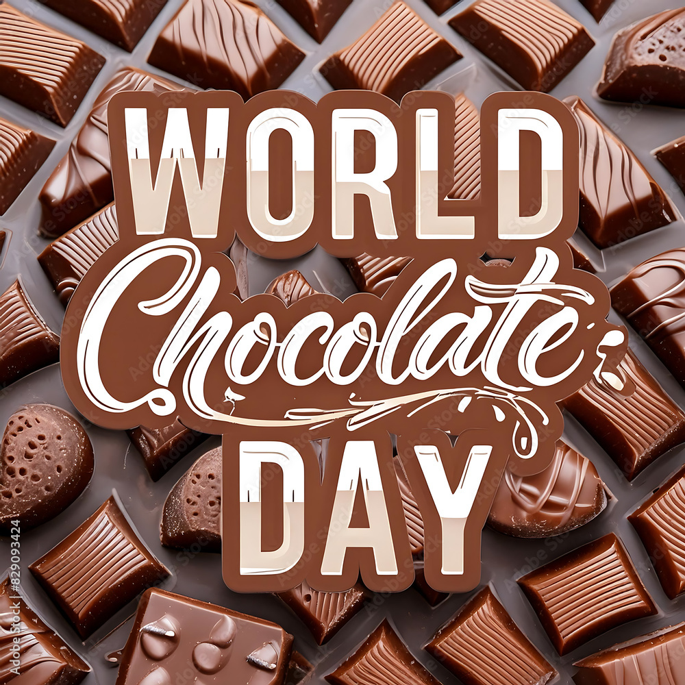 A poster for world chocolate day with chocolates in the background A poster for world chocolate day with chocolates in the background
