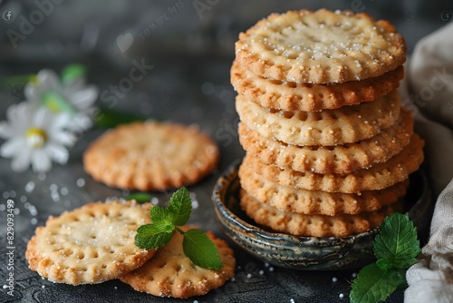 Pile of cookies on table photo