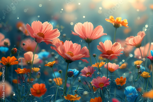 A verdant meadow blanketed with a riot of wildflowers  their petals swaying in the gentle breeze like a sea of vibrant hues. Concept of floral abundance. Generative Ai.