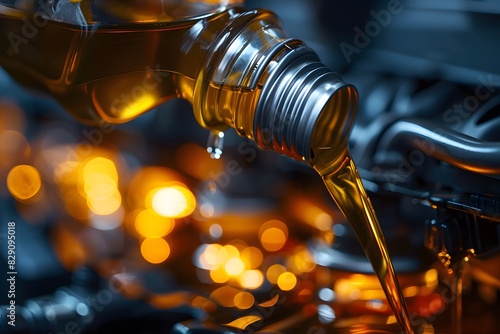 Pouring motor oil into bottle up close photo
