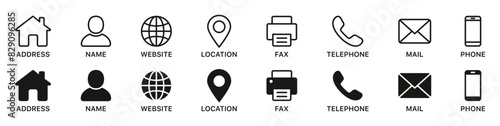 Contact us icon. Web icons set , home, call, email, address, location, globe, fax, message, envelope, mobile, telephone, website, icon . Communication contact information icon. Business card icon set photo