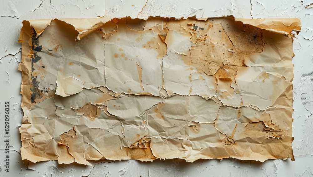 Old paper with tape, ripped and torn on white background