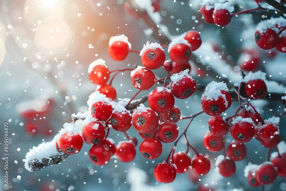 Red berries covered in snow Red berries covered in snow