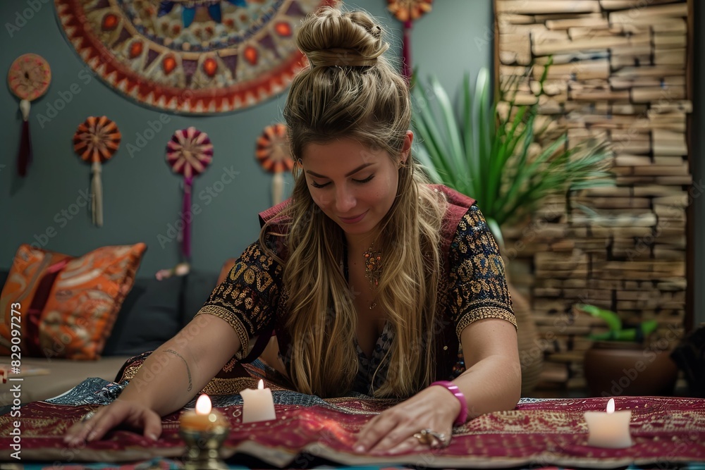 Fototapeta premium Woman participating in a spiritual ritual with candles 