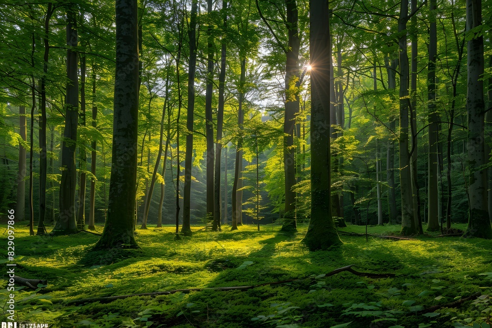 Obraz premium Sunlight filtered through green trees