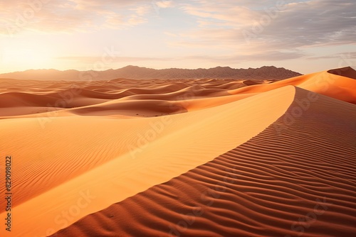 a desert with sand dunes and a sunset