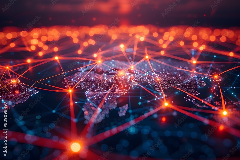 Fototapeta premium Close up of interconnected lines and dots