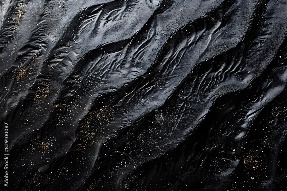 Obraz premium Black sand featuring gold flakes and water droplets