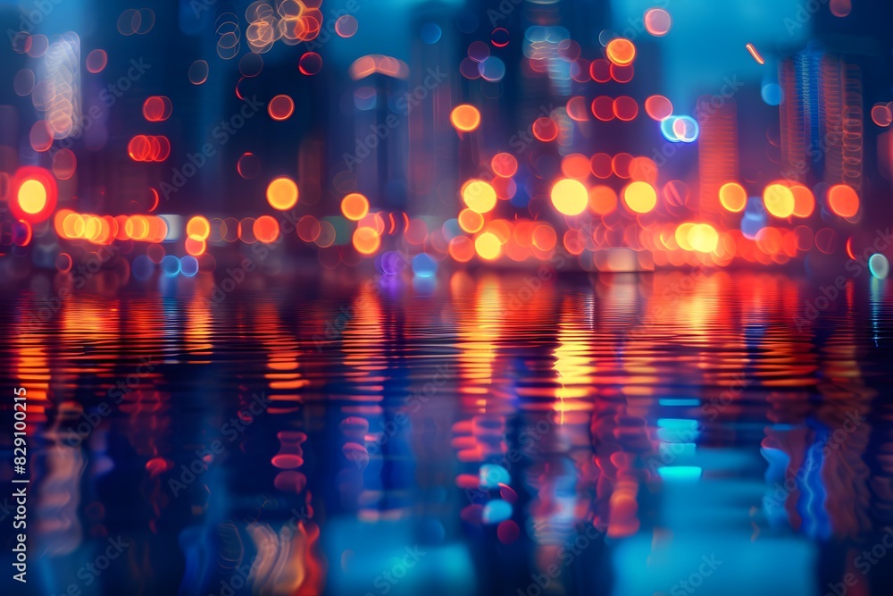 City night lights reflected in water City night lights reflected in water