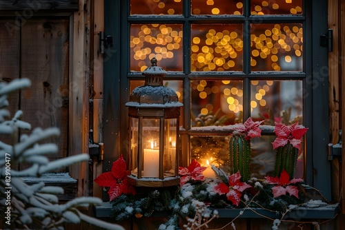Window, candle, christmas decorations