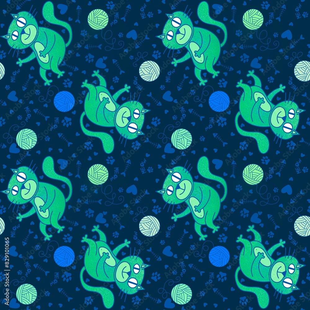 Cartoon animals seamless cats pattern for wrapping paper and fabrics Cartoon animals seamless cats pattern for wrapping paper and fabrics