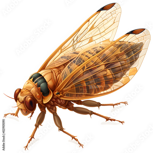 Macro of a 13-year periodic cicada isolated on white background, png 